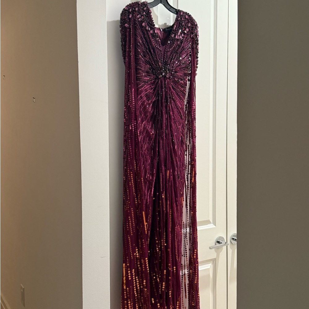 Jenny Packham Burgundy Beaded Evening Gown